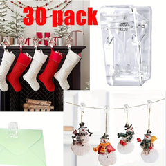 30pcs Mini Clear Decorating Hook Clips for Christmas Outdoor Camping Home Decor