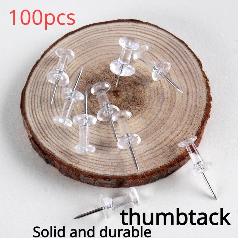 100 Pack Transparent Plastic Head Steel Tip Thumbtacks