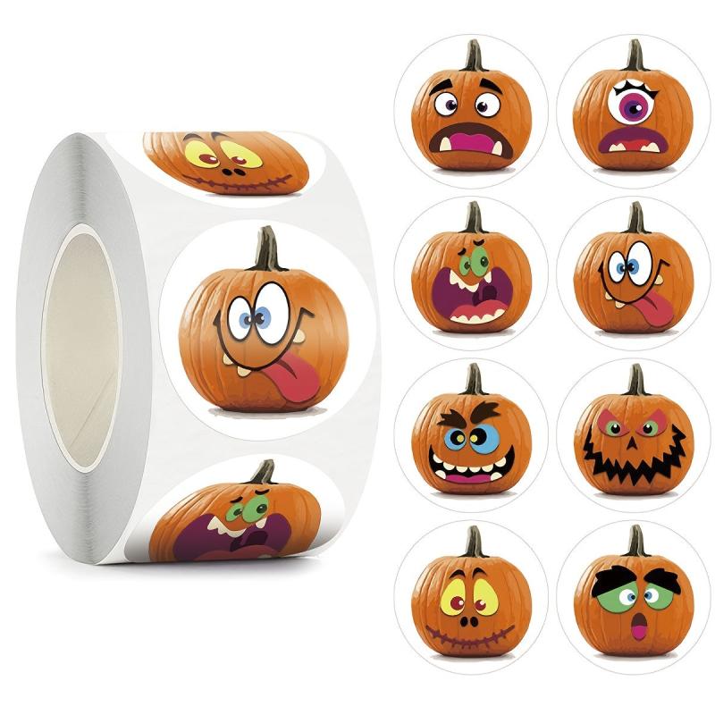 500pcs Halloween Adhesive Stickers Funny Pumpkin Happy Thank You Label Stickers