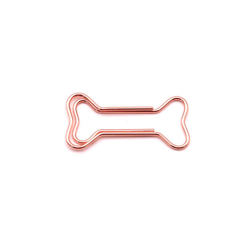 15pcs Colorful Bone Shaped Paper Clips Golden Metal - Office Supplies