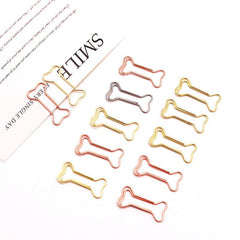 15pcs Colorful Bone Shaped Paper Clips Golden Metal - Office Supplies