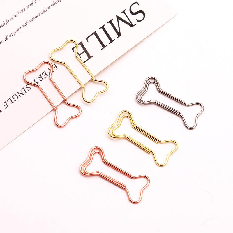15pcs Colorful Bone Shaped Paper Clips Golden Metal - Office Supplies