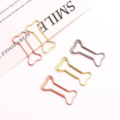 15pcs Colorful Bone Shaped Paper Clips Golden Metal - Office Supplies