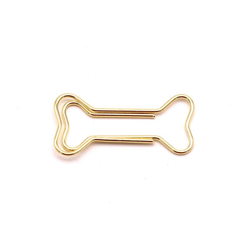 15pcs Colorful Bone Shaped Paper Clips Golden Metal - Office Supplies