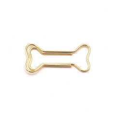 15pcs Colorful Bone Shaped Paper Clips Golden Metal - Office Supplies