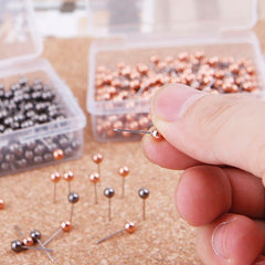400 Golden Silvery Map Tacks Push Pins Round Plastic Head Steel Point