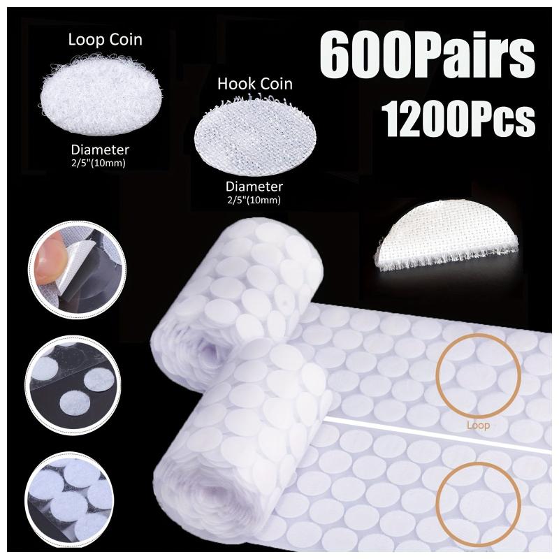 1200pcs Hook & Loop Dots 10mm Nylon Tape Home Office Classroom