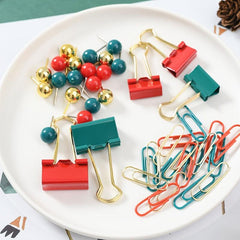 Christmas Stationery Set Binder Clip Thumbtack Receipt Storage Tool