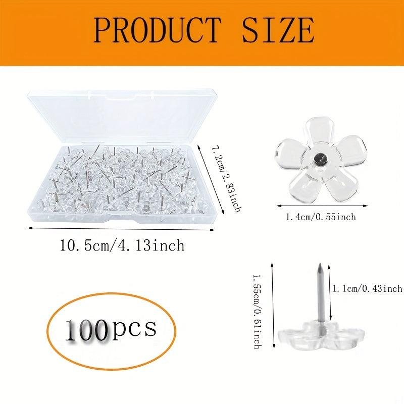100 Clear Plastic Thumb Tacks Push Pins for Corkboard