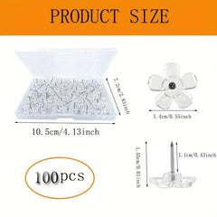100 Clear Plastic Thumb Tacks Push Pins for Corkboard