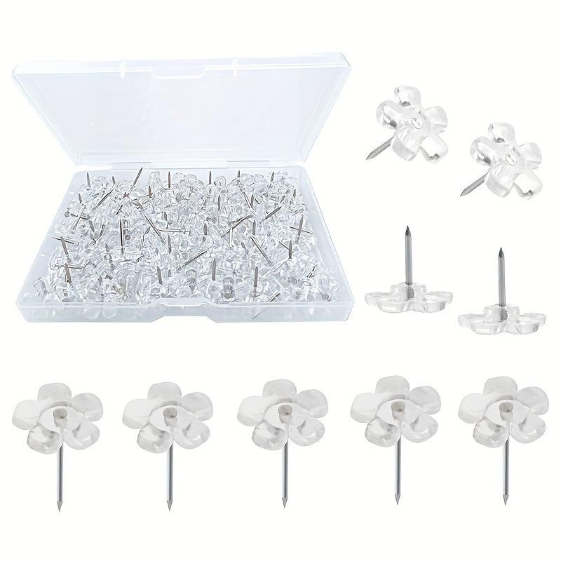 100 Clear Plastic Thumb Tacks Push Pins for Corkboard