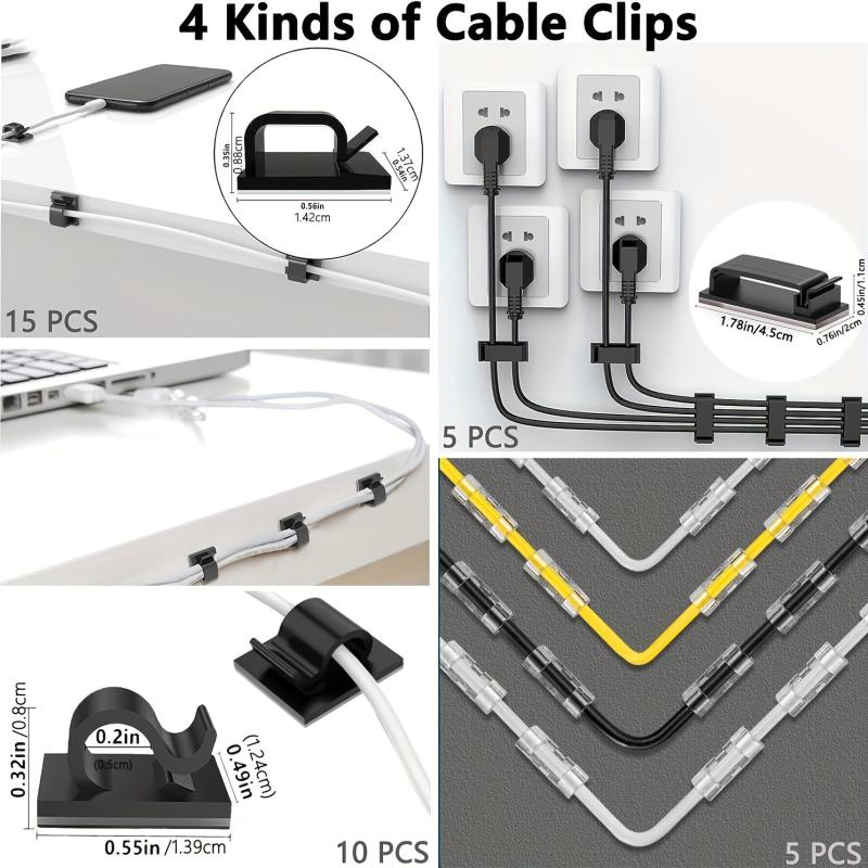 300pcs Cable Management Kit, Sleeve, Clips, Holders, Straps, Ties