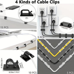 300pcs Cable Management Kit, Sleeve, Clips, Holders, Straps, Ties