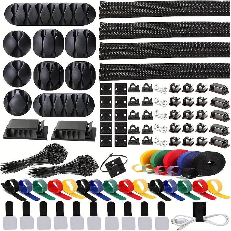 300pcs Cable Management Kit, Sleeve, Clips, Holders, Straps, Ties