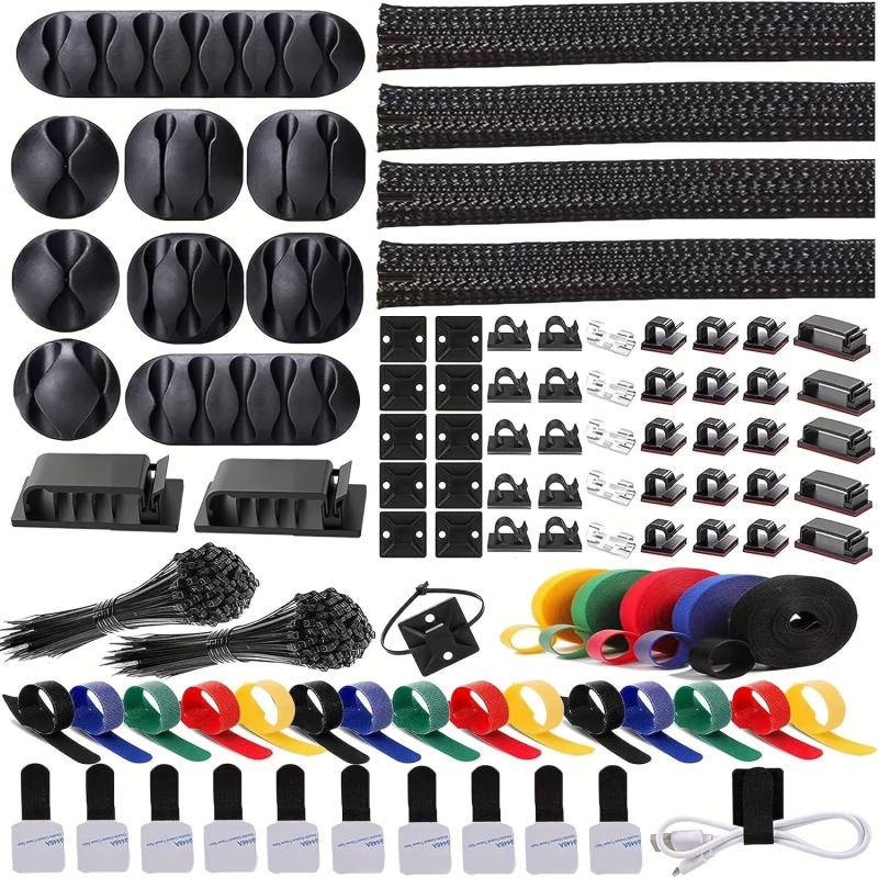 300pcs Cable Management Kit, Sleeve, Clips, Holders, Straps, Ties