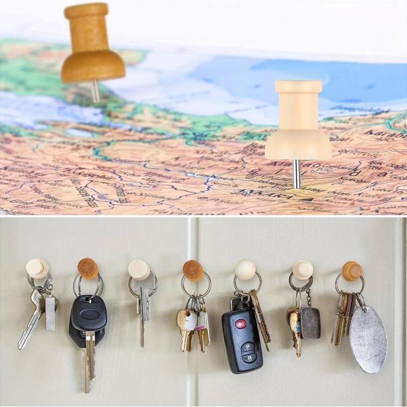 120 Wooden Thumb Tacks Push Pins in 7 Shapes for Cork Board Decor