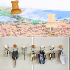 120 Wooden Thumb Tacks Push Pins in 7 Shapes for Cork Board Decor
