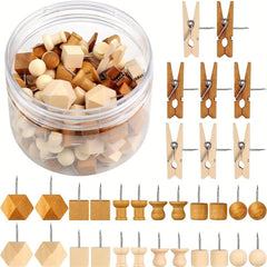 120 Wooden Thumb Tacks Push Pins in 7 Shapes for Cork Board Decor