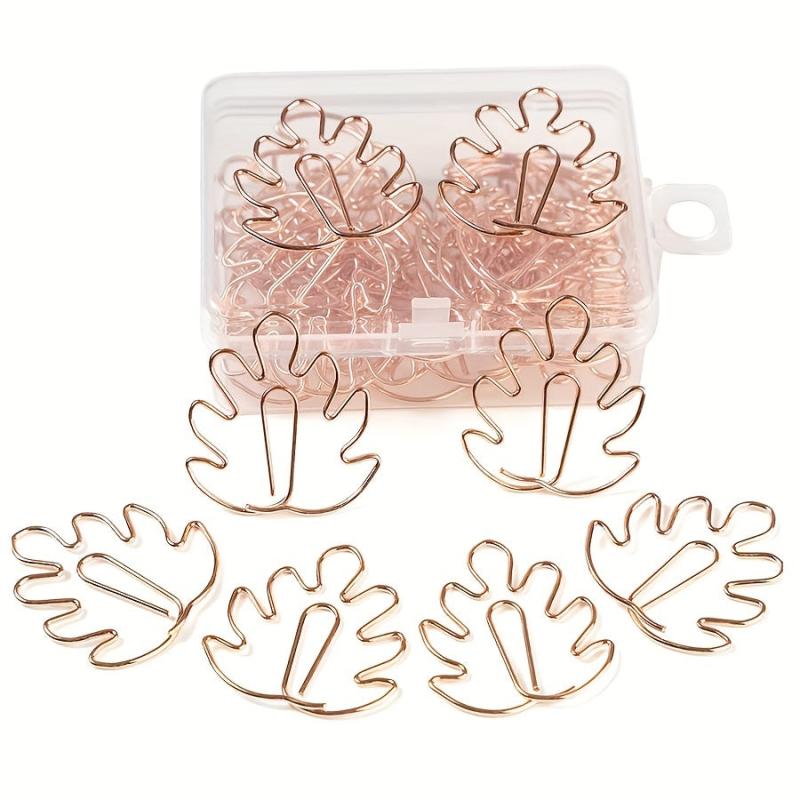 50pcs Monstera Paper Clips Metal Bookmarks For Office School Wedding