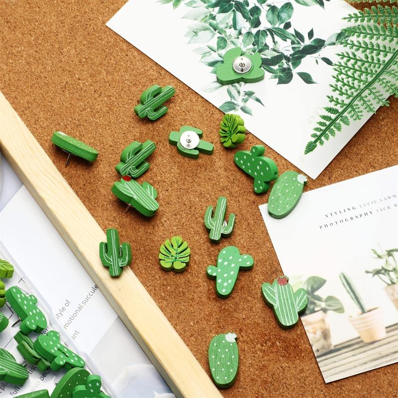 30pcs Wooden Push Pins Cactus Palm Leaf Thumb Tack for Photos Wall Maps