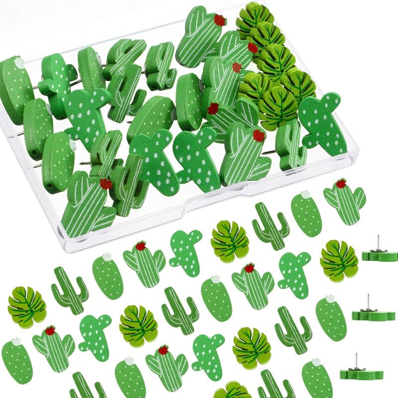 30pcs Wooden Push Pins Cactus Palm Leaf Thumb Tack for Photos Wall Maps