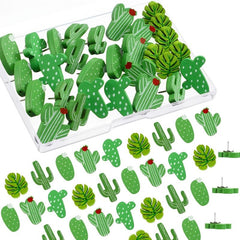 30pcs Wooden Push Pins Cactus Palm Leaf Thumb Tack for Photos Wall Maps