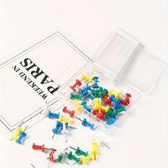50 Count Colored Push Pins With Storage Box