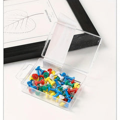 50 Count Colored Push Pins With Storage Box