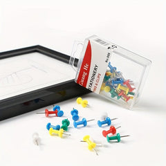 50 Count Colored Push Pins With Storage Box