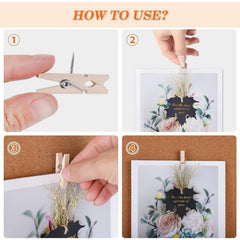 50pcs Wooden Push Pins with Clips for Cork Board Decorative Thumb Tacks