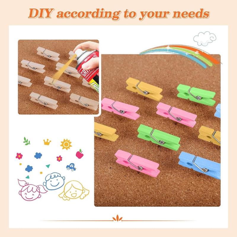 50pcs Wooden Push Pins with Clips for Cork Board Decorative Thumb Tacks