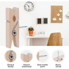 50pcs Wooden Push Pins with Clips for Cork Board Decorative Thumb Tacks