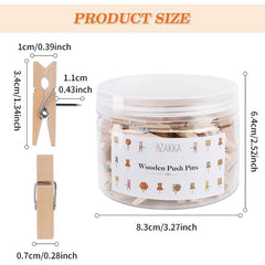 50pcs Wooden Push Pins with Clips for Cork Board Decorative Thumb Tacks