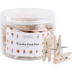 50pcs Wooden Push Pins with Clips for Cork Board Decorative Thumb Tacks