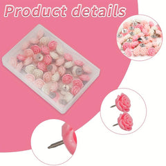 40pcs Rose Theme Cork Board Nails for Bulletin Boards and Photo Wall