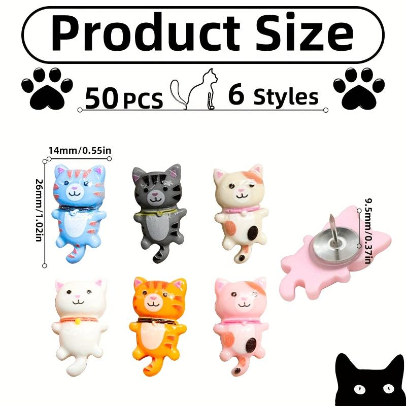 50pcs Cute Cat Push Pins for Cork Boards Wall Hangings Bulletin Boards