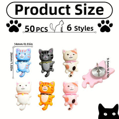 50pcs Cute Cat Push Pins for Cork Boards Wall Hangings Bulletin Boards