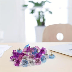 30 Resin Rose Push Flower Thumb Nails Cork Board Pins Purple