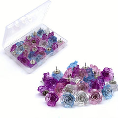 30 Resin Rose Push Flower Thumb Nails Cork Board Pins Purple