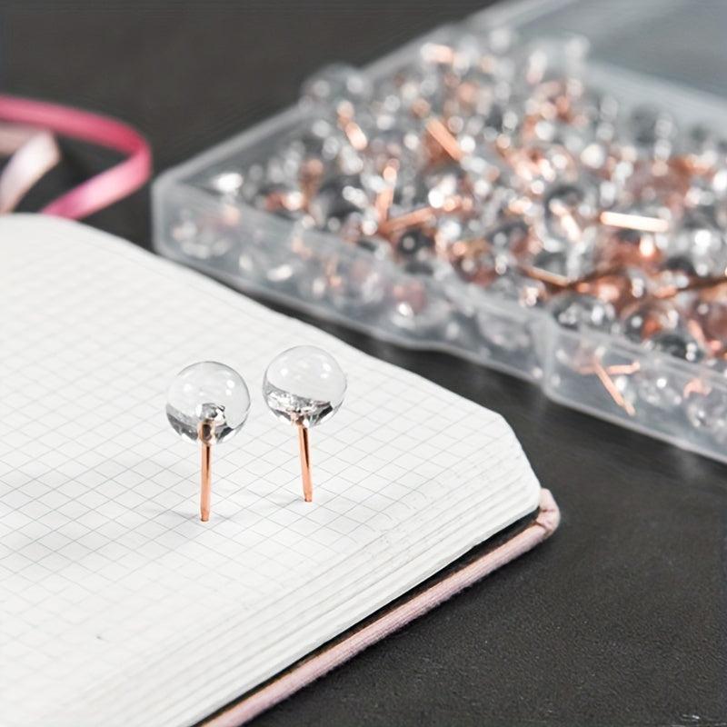 100pcs Large Capacity Transparent Push Pins, Rose Golden Round Head