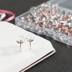 100pcs Large Capacity Transparent Push Pins, Rose Golden Round Head