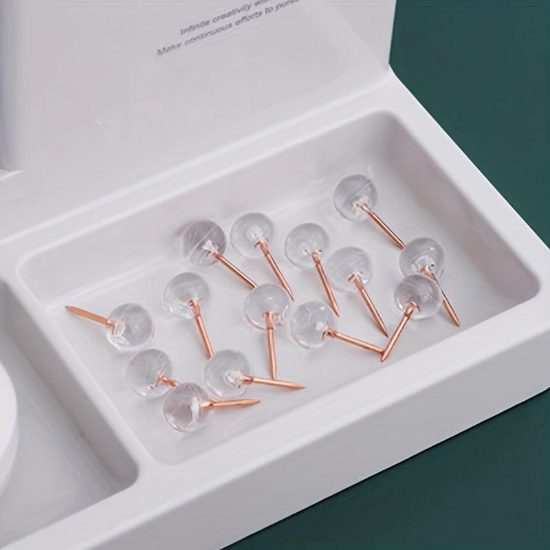 100pcs Large Capacity Transparent Push Pins, Rose Golden Round Head