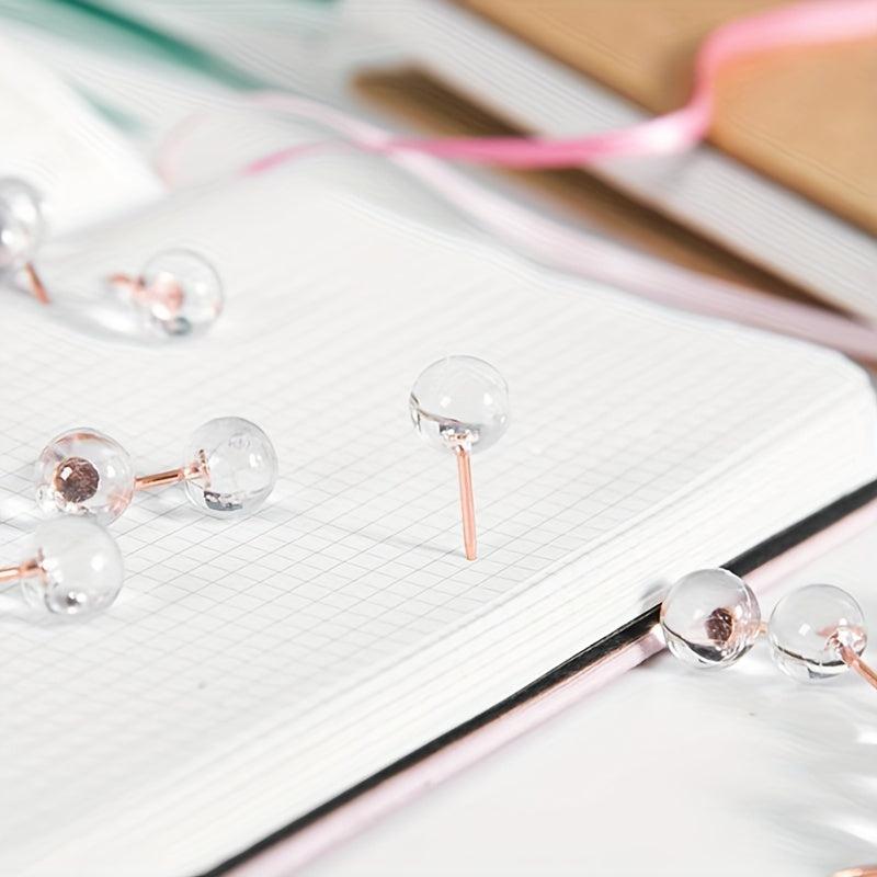 100pcs Large Capacity Transparent Push Pins, Rose Golden Round Head
