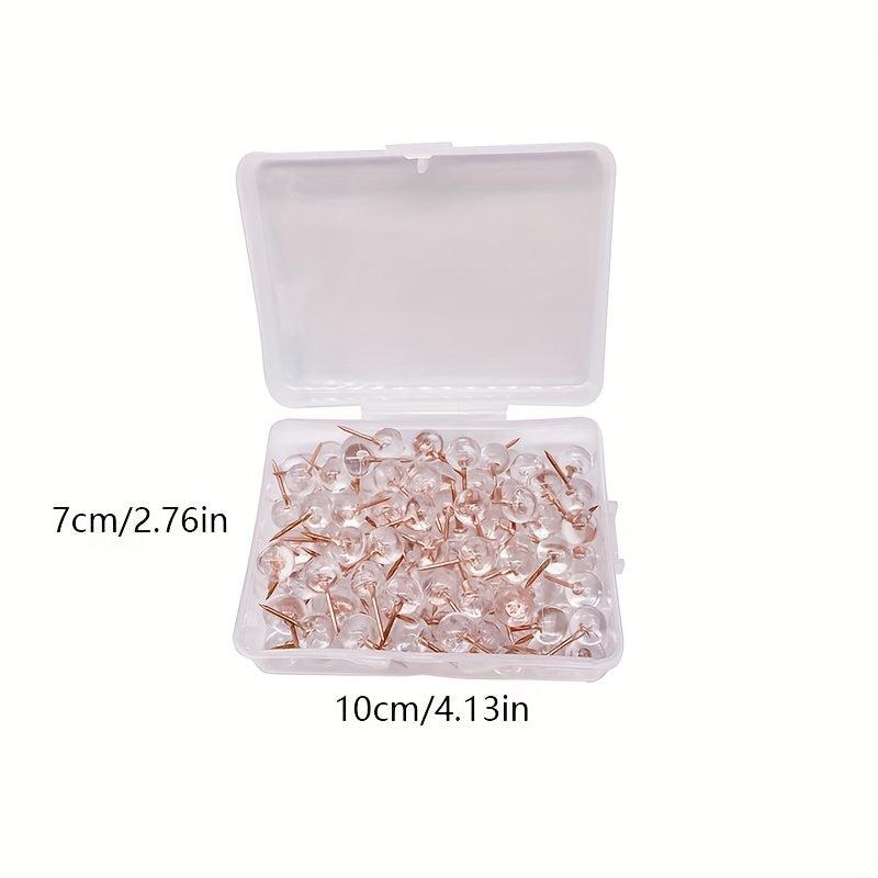 100pcs Large Capacity Transparent Push Pins, Rose Golden Round Head