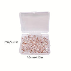 100pcs Large Capacity Transparent Push Pins, Rose Golden Round Head