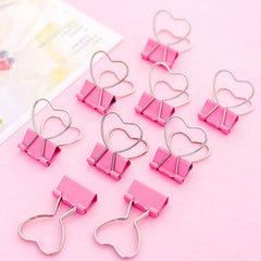 5pcs Pink Heart Hollow Metal Binder Clips Office Supplies