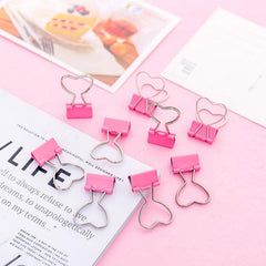 5pcs Pink Heart Hollow Metal Binder Clips Office Supplies