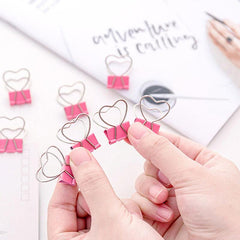 5pcs Pink Heart Hollow Metal Binder Clips Office Supplies