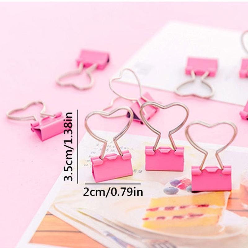 5pcs Pink Heart Hollow Metal Binder Clips Office Supplies