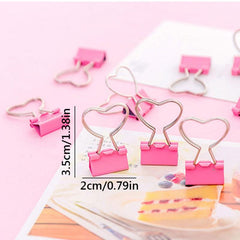 5pcs Pink Heart Hollow Metal Binder Clips Office Supplies